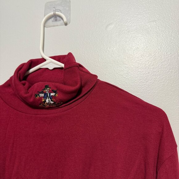 Vintage Red Long Sleeve Turtleneck Shirt With Scarecrow Embroidery - Picture 3 of 4